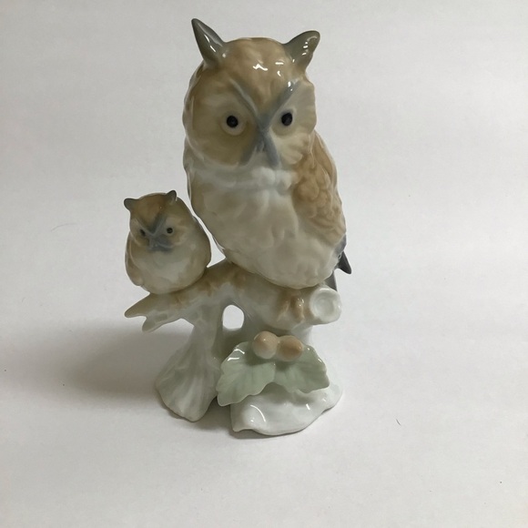 Otagiri Porcelain Figurine Owls On Branch Mom And Baby Japan 5 1/2” MINT Vintage - Picture 1 of 11